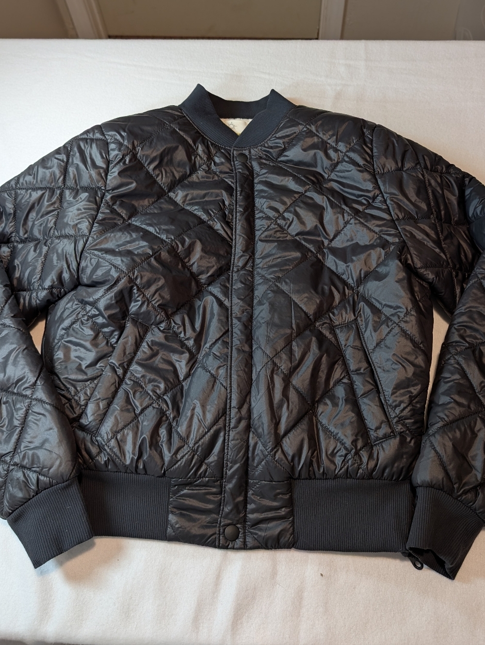 aerie Black Quilted Bomber Jacket